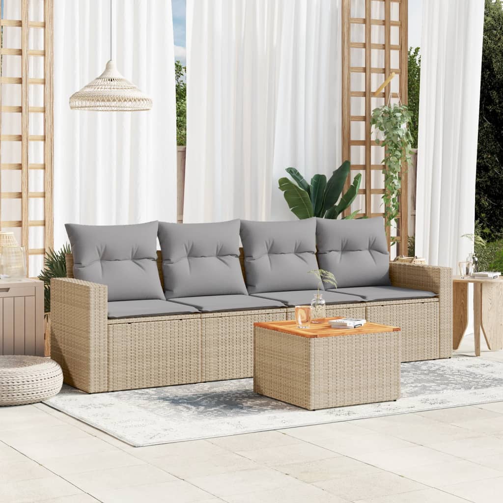 5-delige Loungeset met kussens poly rattan gemengd beige is nu te koop bij PeponiXL, paradijselijk wonen!