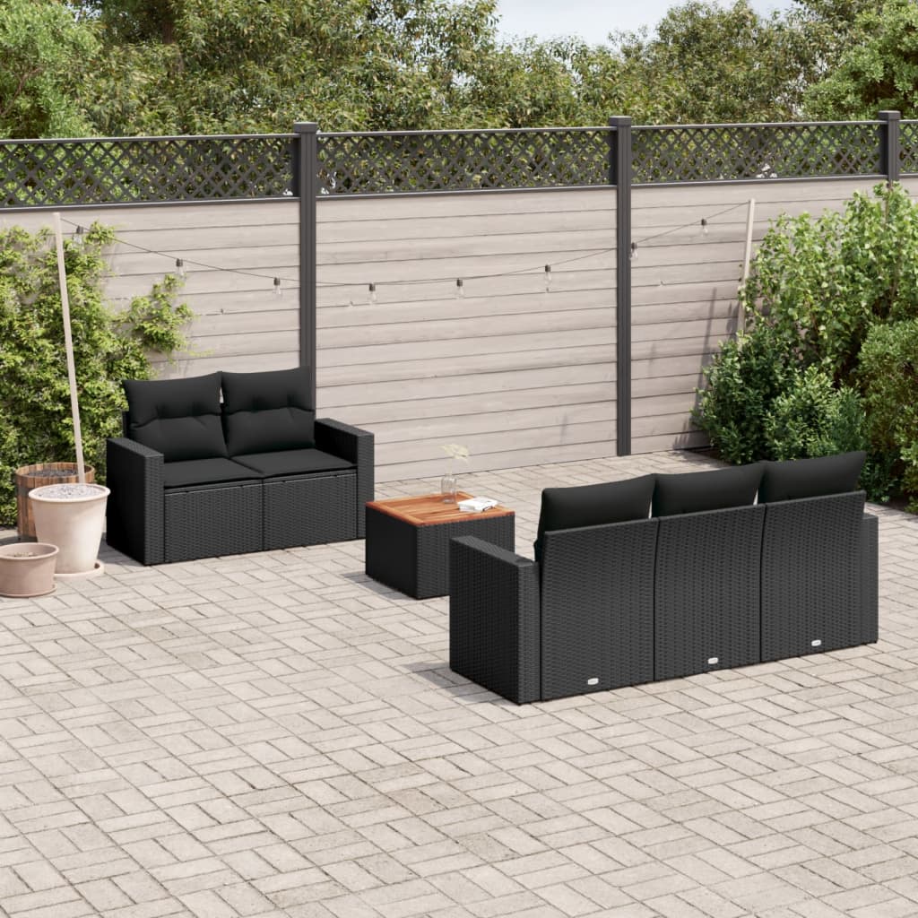 6-delige Loungeset met kussens poly rattan zwart is nu te koop bij PeponiXL, paradijselijk wonen!