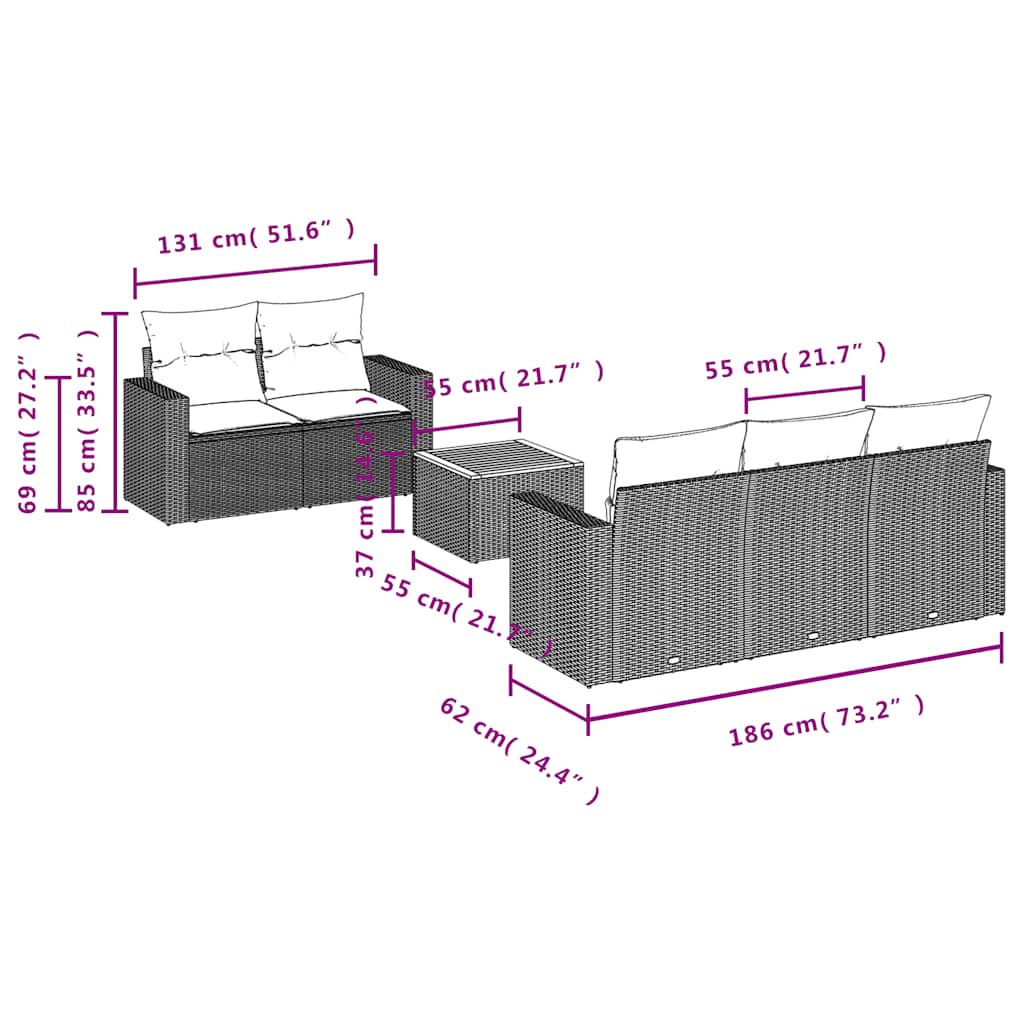 6-delige Loungeset met kussens poly rattan zwart is nu te koop bij PeponiXL, paradijselijk wonen!