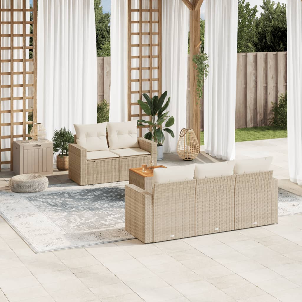 6-delige Loungeset met kussens poly rattan beige is nu te koop bij PeponiXL, paradijselijk wonen!