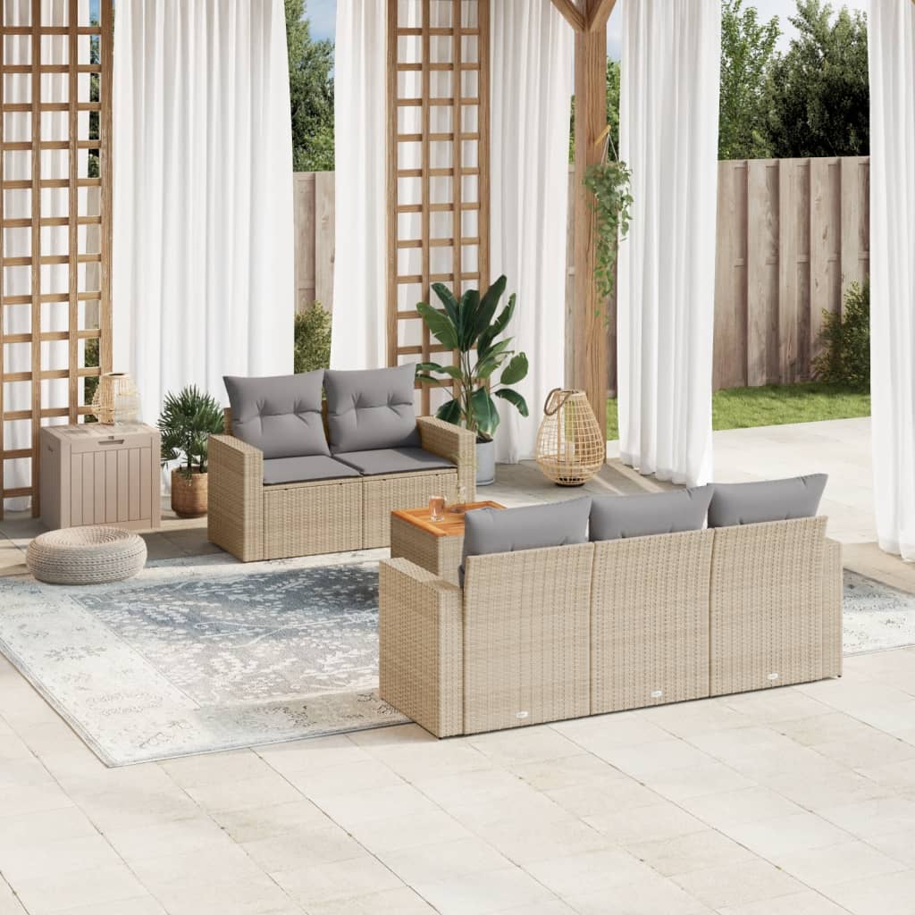 6-delige Loungeset met kussens poly rattan gemengd beige is nu te koop bij PeponiXL, paradijselijk wonen!