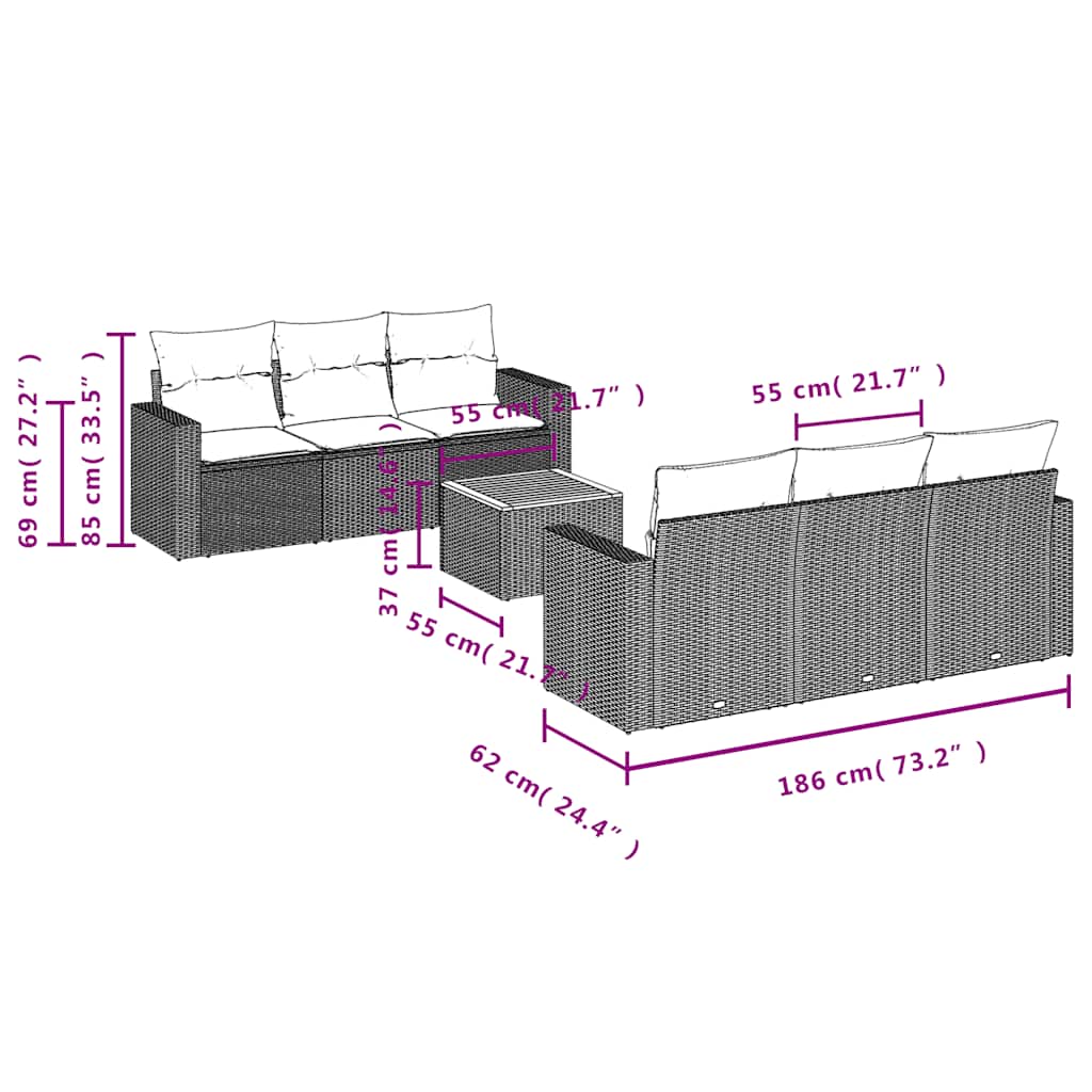 7-delige Loungeset met kussens poly rattan zwart is nu te koop bij PeponiXL, paradijselijk wonen!