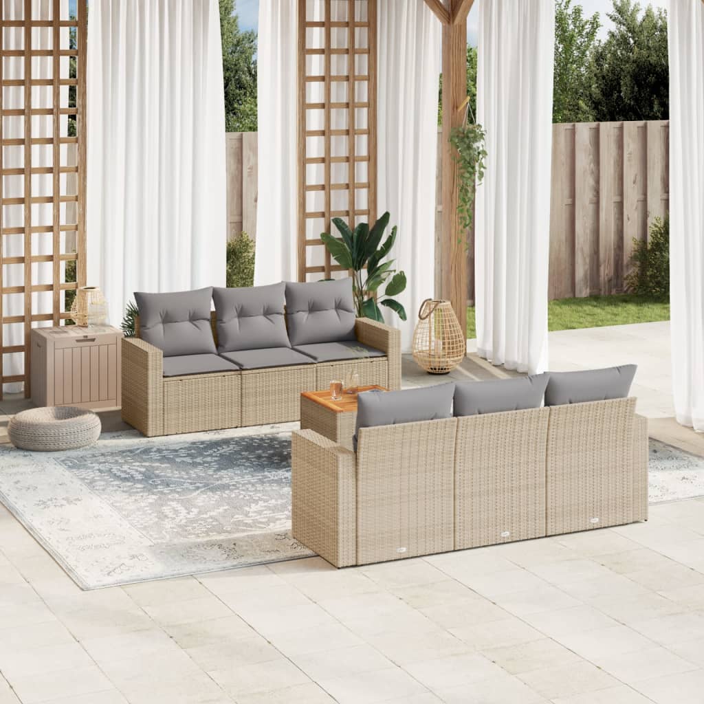 7-delige Loungeset met kussens poly rattan gemengd beige is nu te koop bij PeponiXL, paradijselijk wonen!