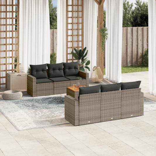 7-delige Loungeset met kussens poly rattan grijs is nu te koop bij PeponiXL, paradijselijk wonen!
