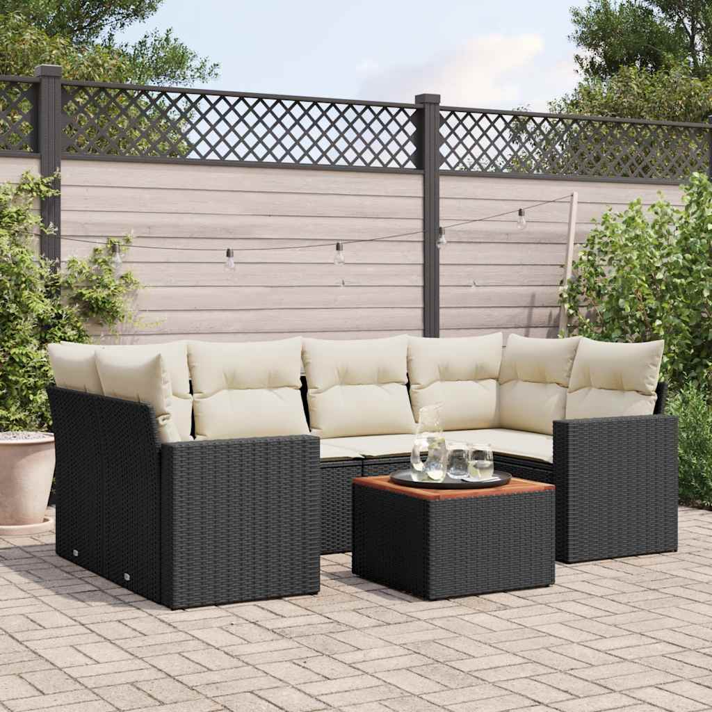 7-delige Loungeset met kussens poly rattan zwart is nu te koop bij PeponiXL, paradijselijk wonen!