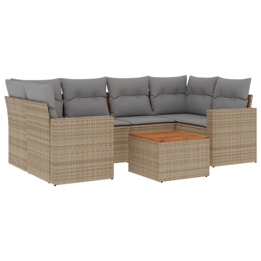 7-delige Loungeset met kussens poly rattan gemengd beige is nu te koop bij PeponiXL, paradijselijk wonen!