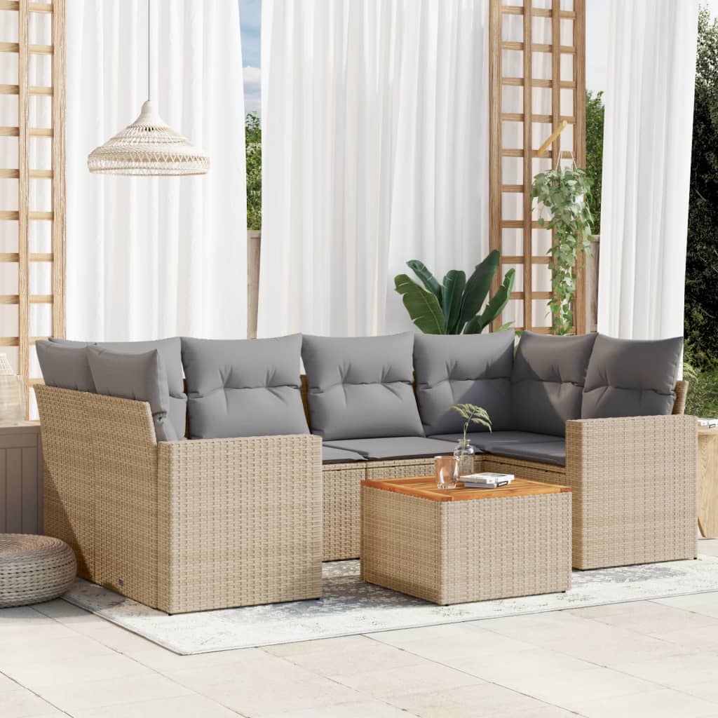 7-delige Loungeset met kussens poly rattan gemengd beige is nu te koop bij PeponiXL, paradijselijk wonen!