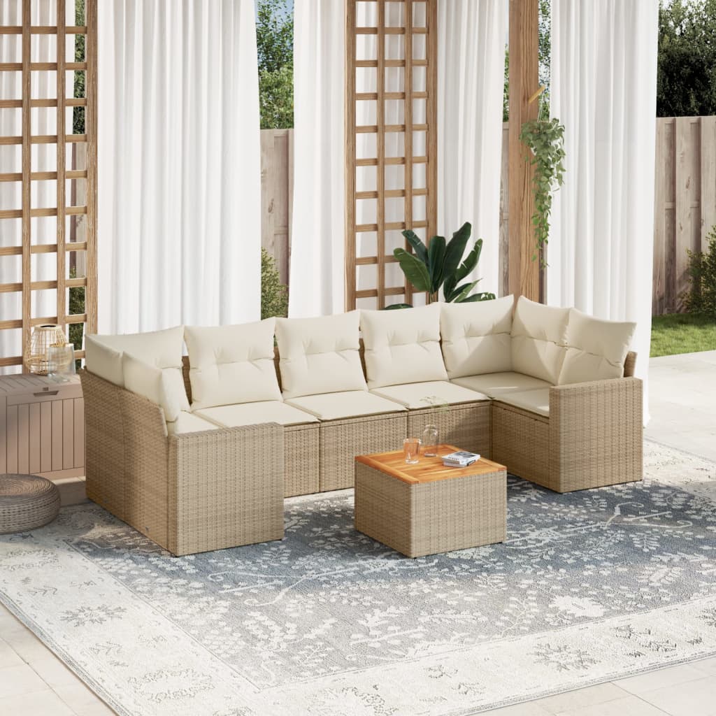 8-delige Loungeset met kussens poly rattan beige is nu te koop bij PeponiXL, paradijselijk wonen!