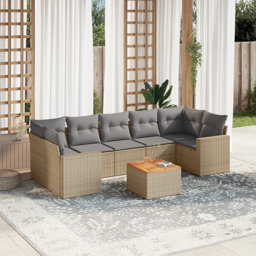 8-delige Loungeset met kussens poly rattan gemengd beige is nu te koop bij PeponiXL, paradijselijk wonen!