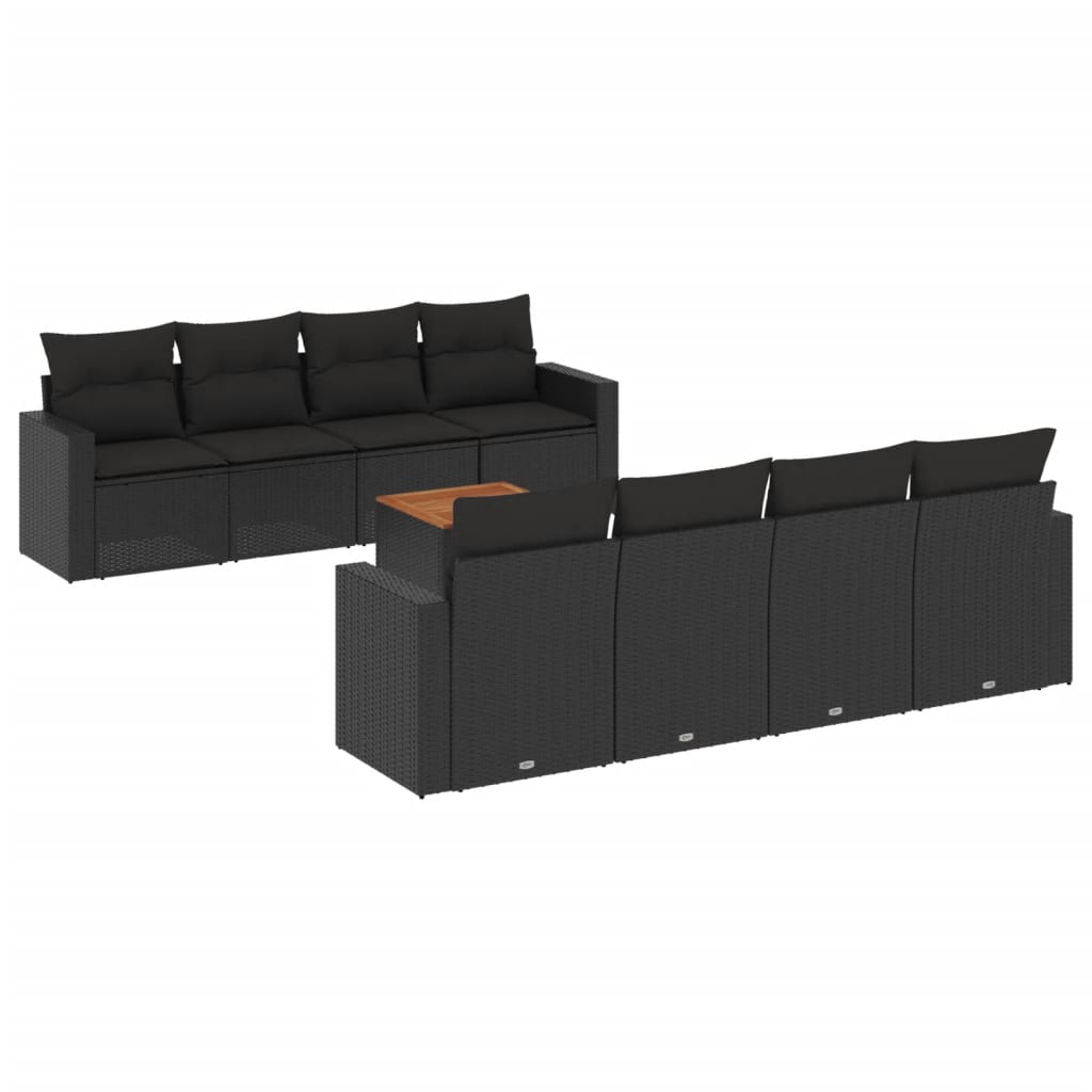 9-delige Loungeset met kussens poly rattan zwart is nu te koop bij PeponiXL, paradijselijk wonen!