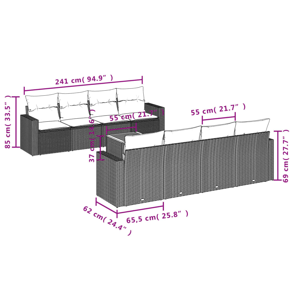 9-delige Loungeset met kussens poly rattan zwart is nu te koop bij PeponiXL, paradijselijk wonen!