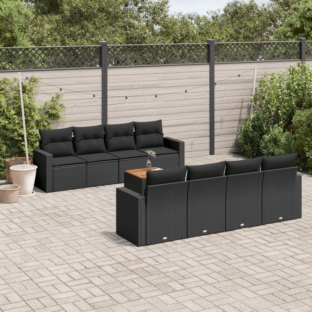 9-delige Loungeset met kussens poly rattan zwart is nu te koop bij PeponiXL, paradijselijk wonen!