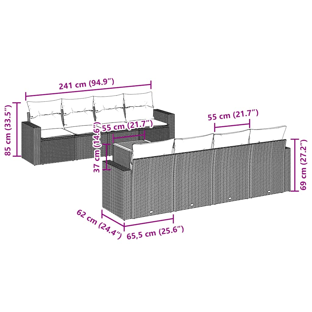 9-delige Loungeset met kussens poly rattan zwart is nu te koop bij PeponiXL, paradijselijk wonen!