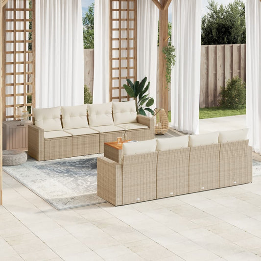 9-delige Loungeset met kussens poly rattan beige is nu te koop bij PeponiXL, paradijselijk wonen!