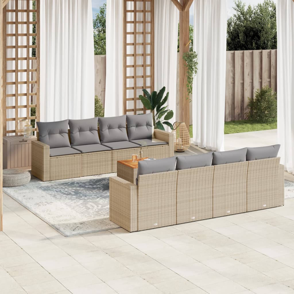 9-delige Loungeset met kussens poly rattan gemengd beige is nu te koop bij PeponiXL, paradijselijk wonen!
