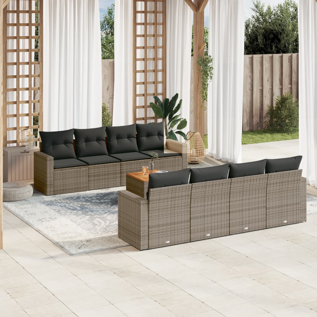 9-delige Loungeset met kussens poly rattan grijs is nu te koop bij PeponiXL, paradijselijk wonen!