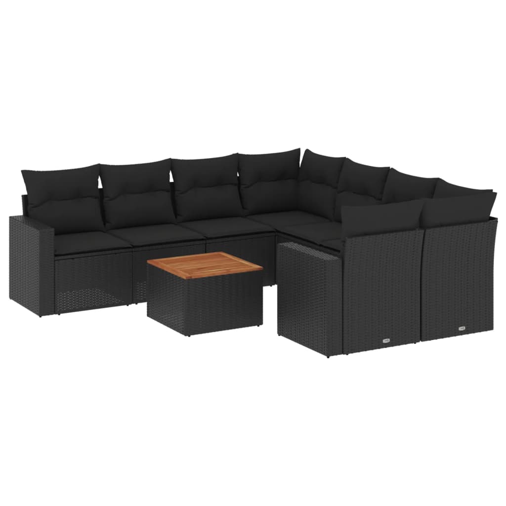 9-delige Loungeset met kussens poly rattan zwart is nu te koop bij PeponiXL, paradijselijk wonen!