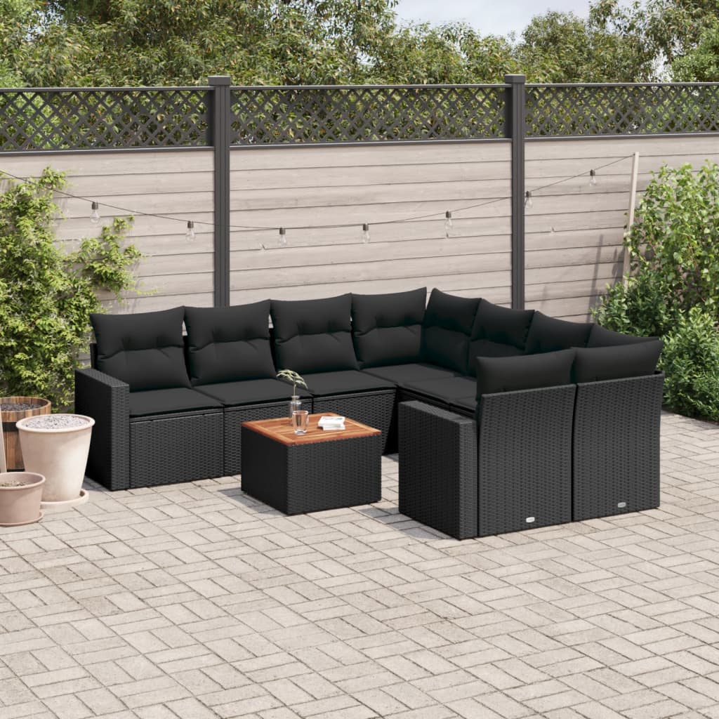 9-delige Loungeset met kussens poly rattan zwart is nu te koop bij PeponiXL, paradijselijk wonen!