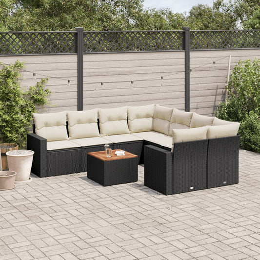 9-delige Loungeset met kussens poly rattan zwart is nu te koop bij PeponiXL, paradijselijk wonen!