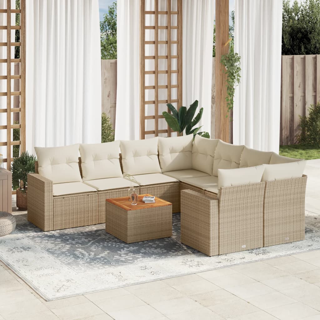 9-delige Loungeset met kussens poly rattan beige is nu te koop bij PeponiXL, paradijselijk wonen!