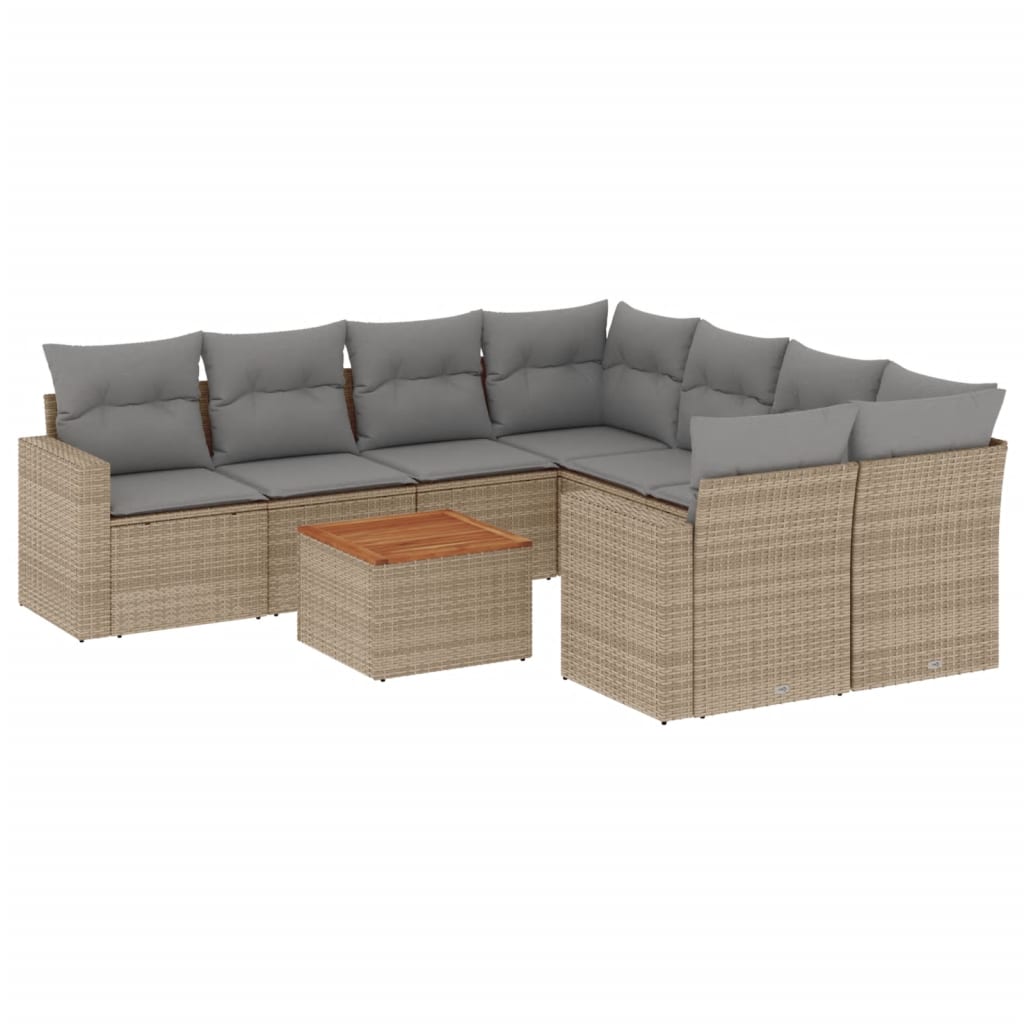 9-delige Loungeset met kussens poly rattan gemengd beige is nu te koop bij PeponiXL, paradijselijk wonen!