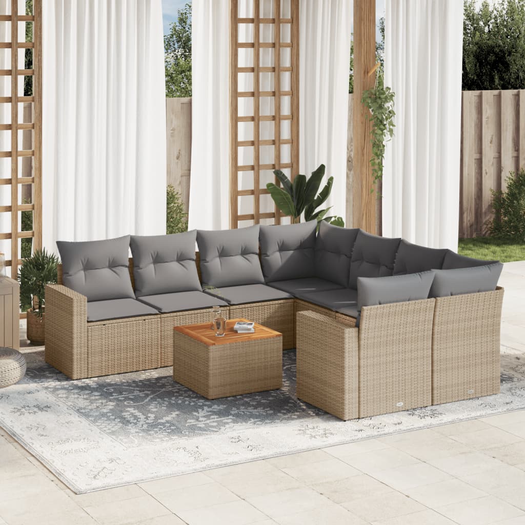 9-delige Loungeset met kussens poly rattan gemengd beige is nu te koop bij PeponiXL, paradijselijk wonen!