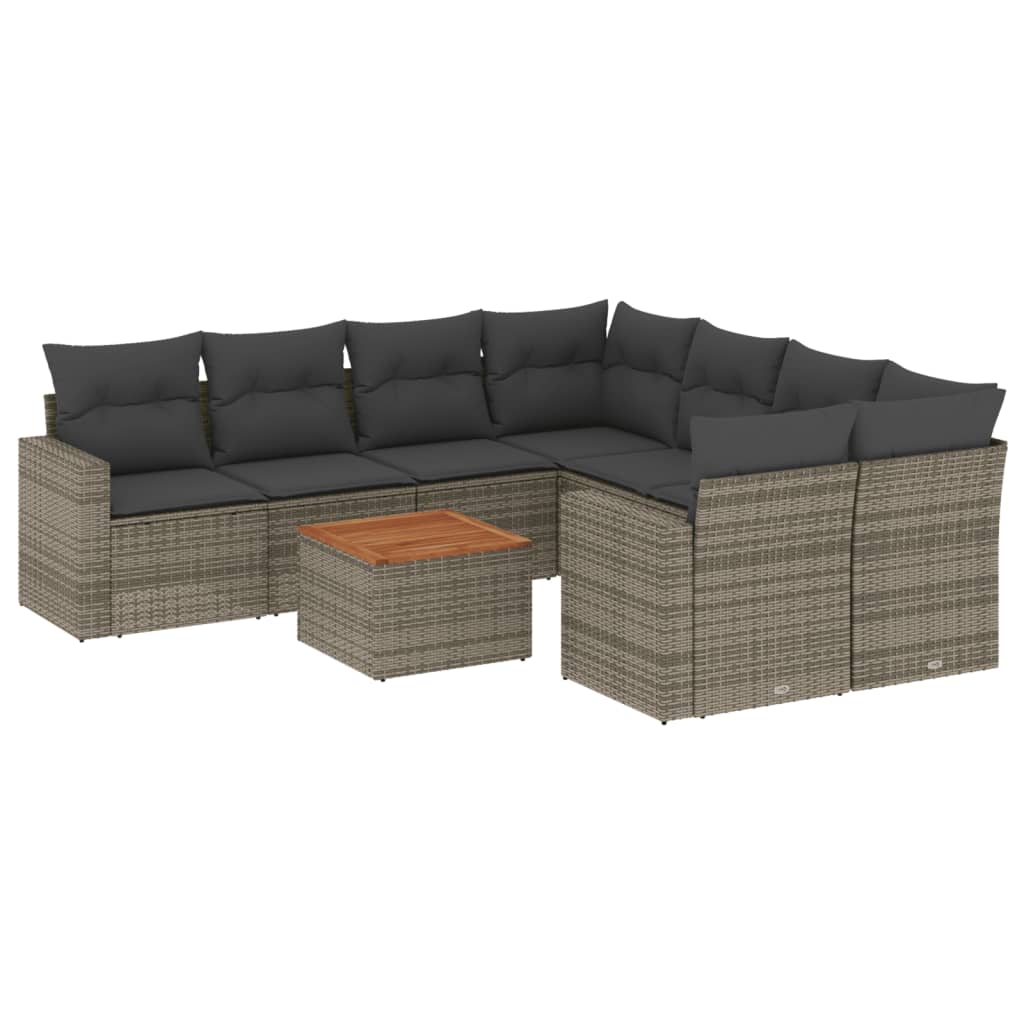 9-delige Loungeset met kussens poly rattan grijs is nu te koop bij PeponiXL, paradijselijk wonen!