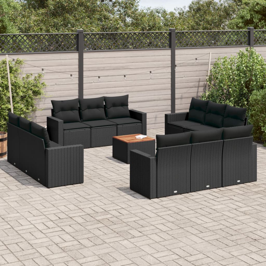 13-delige Loungeset met kussens poly rattan zwart is nu te koop bij PeponiXL, paradijselijk wonen!