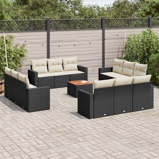 13-delige Loungeset met kussens poly rattan zwart is nu te koop bij PeponiXL, paradijselijk wonen!