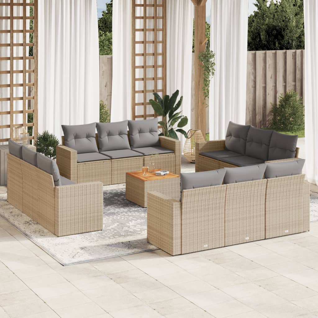13-delige Loungeset met kussens poly rattan gemengd beige is nu te koop bij PeponiXL, paradijselijk wonen!