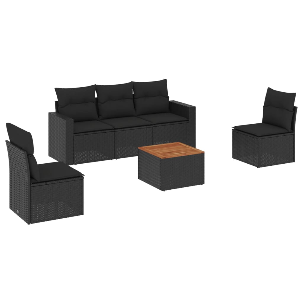 6-delige Loungeset met kussens poly rattan zwart is nu te koop bij PeponiXL, paradijselijk wonen!