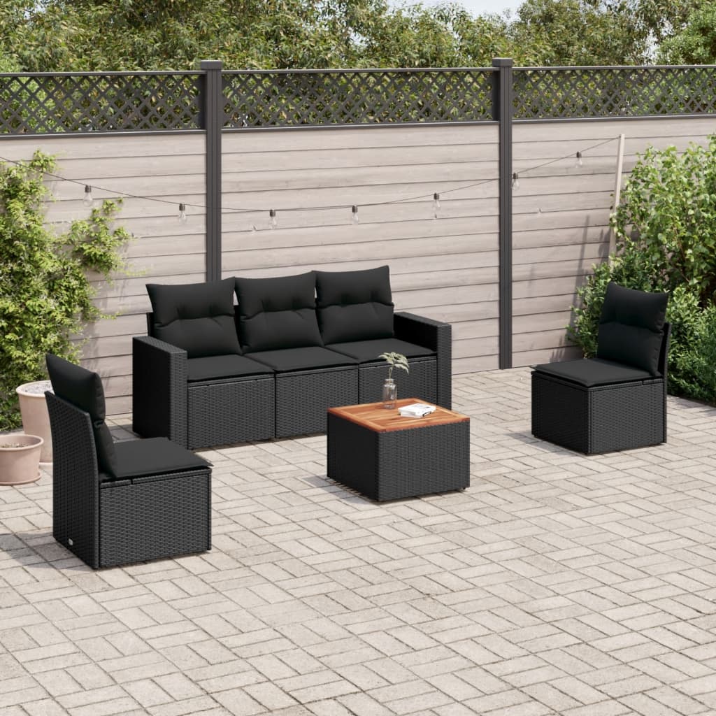 6-delige Loungeset met kussens poly rattan zwart is nu te koop bij PeponiXL, paradijselijk wonen!