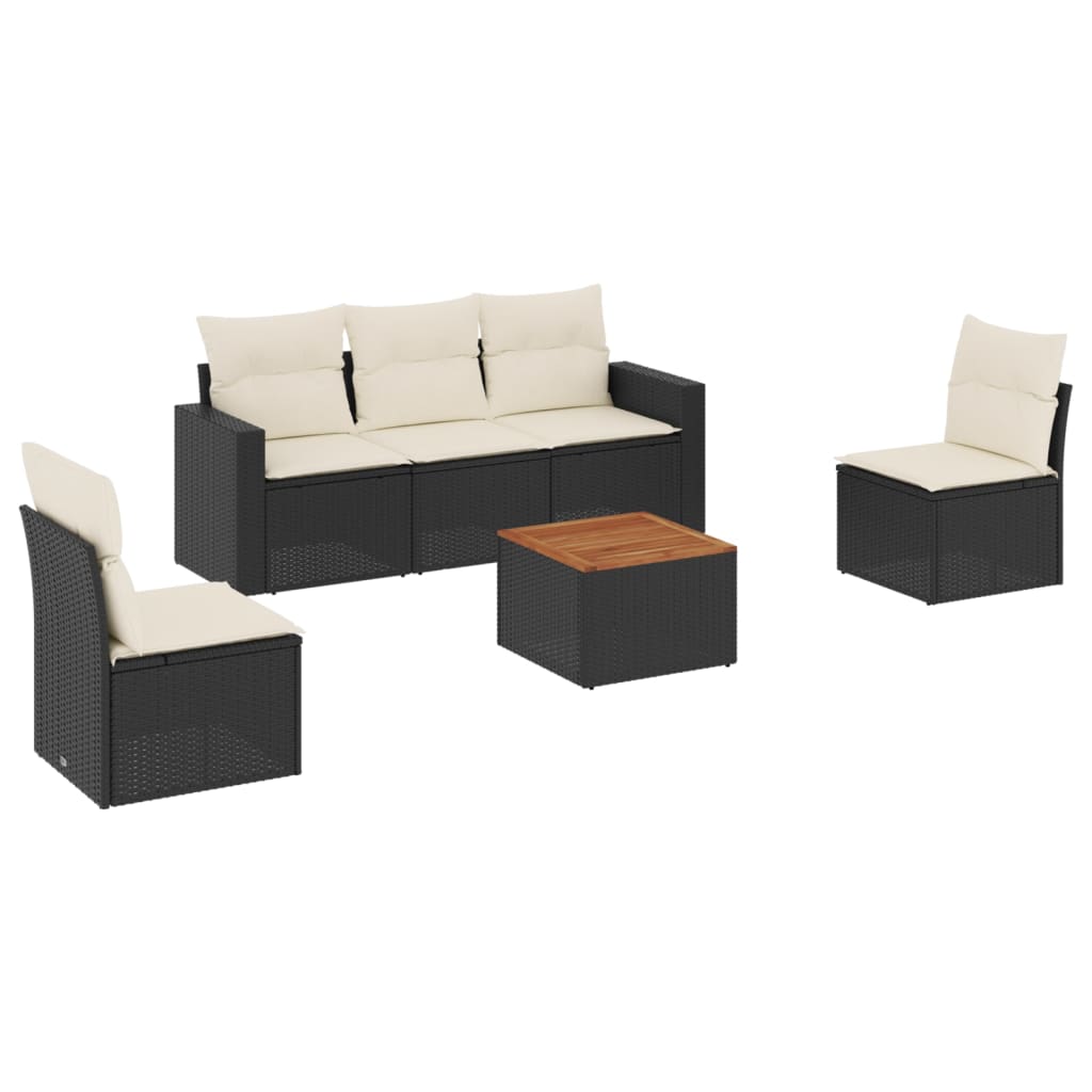 6-delige Loungeset met kussens poly rattan zwart is nu te koop bij PeponiXL, paradijselijk wonen!