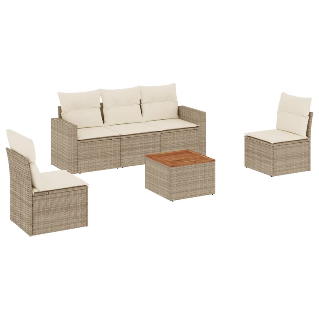 6-delige Loungeset met kussens poly rattan beige is nu te koop bij PeponiXL, paradijselijk wonen!