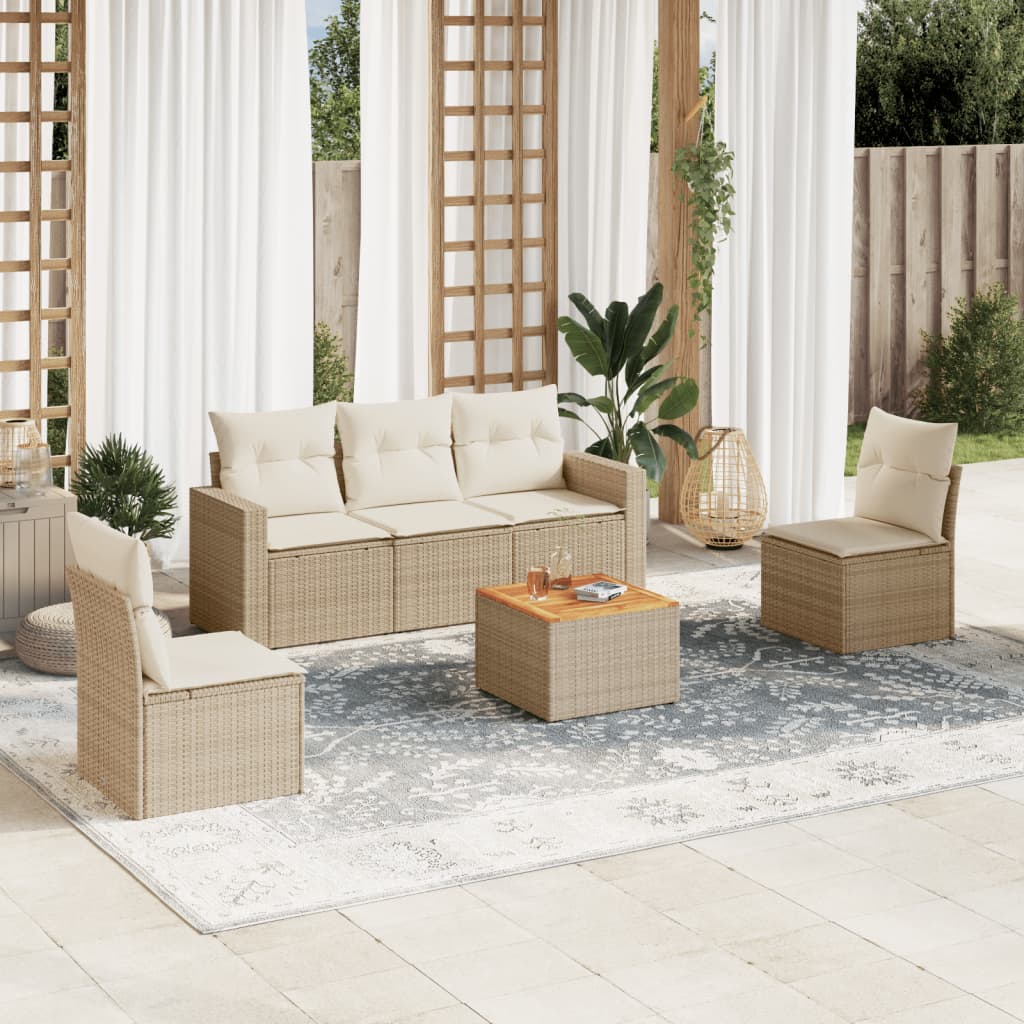 6-delige Loungeset met kussens poly rattan beige is nu te koop bij PeponiXL, paradijselijk wonen!