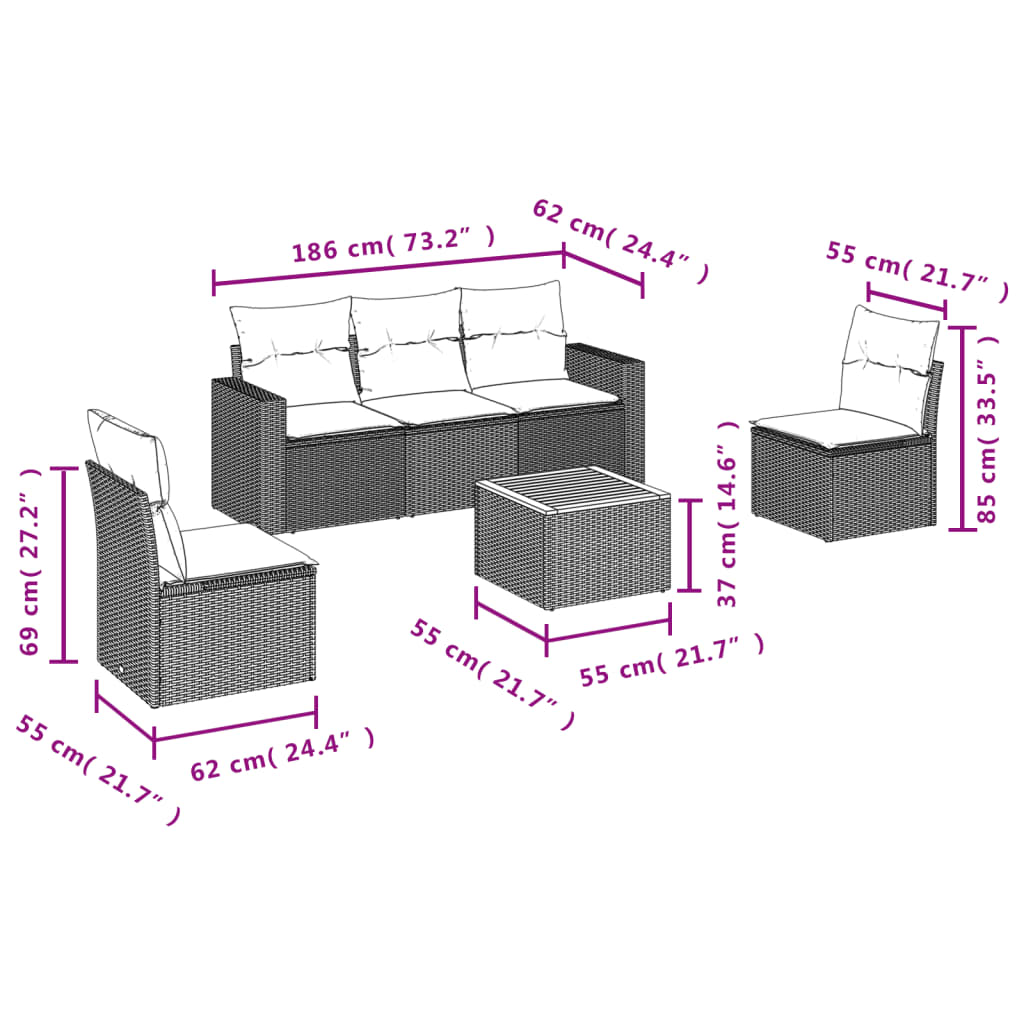 6-delige Loungeset met kussens poly rattan gemengd beige is nu te koop bij PeponiXL, paradijselijk wonen!