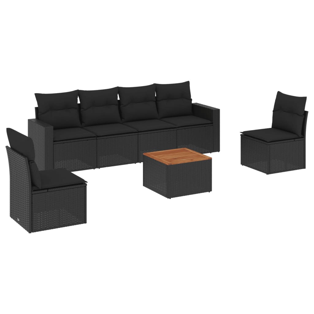 7-delige Loungeset met kussens poly rattan zwart is nu te koop bij PeponiXL, paradijselijk wonen!