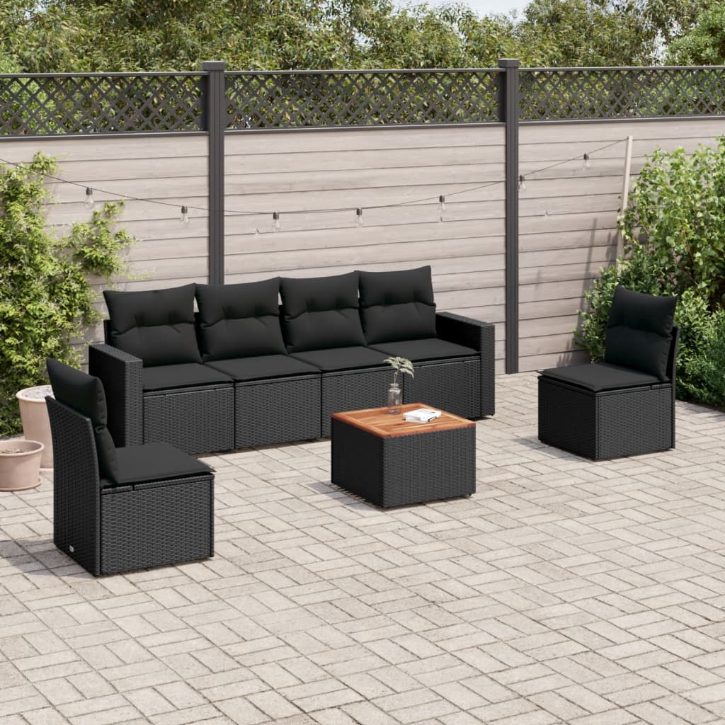 7-delige Loungeset met kussens poly rattan zwart is nu te koop bij PeponiXL, paradijselijk wonen!
