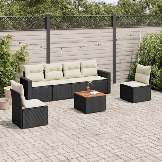 7-delige Loungeset met kussens poly rattan zwart is nu te koop bij PeponiXL, paradijselijk wonen!