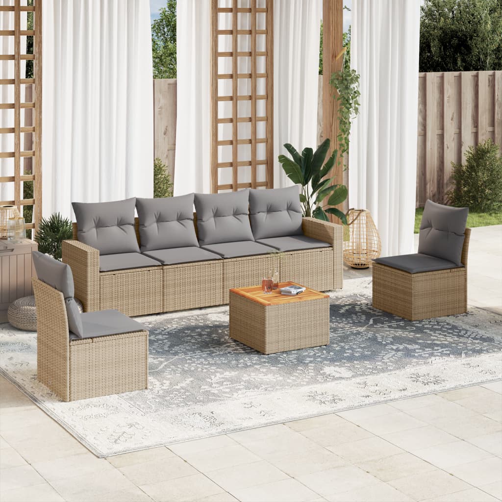7-delige Loungeset met kussens poly rattan gemengd beige is nu te koop bij PeponiXL, paradijselijk wonen!