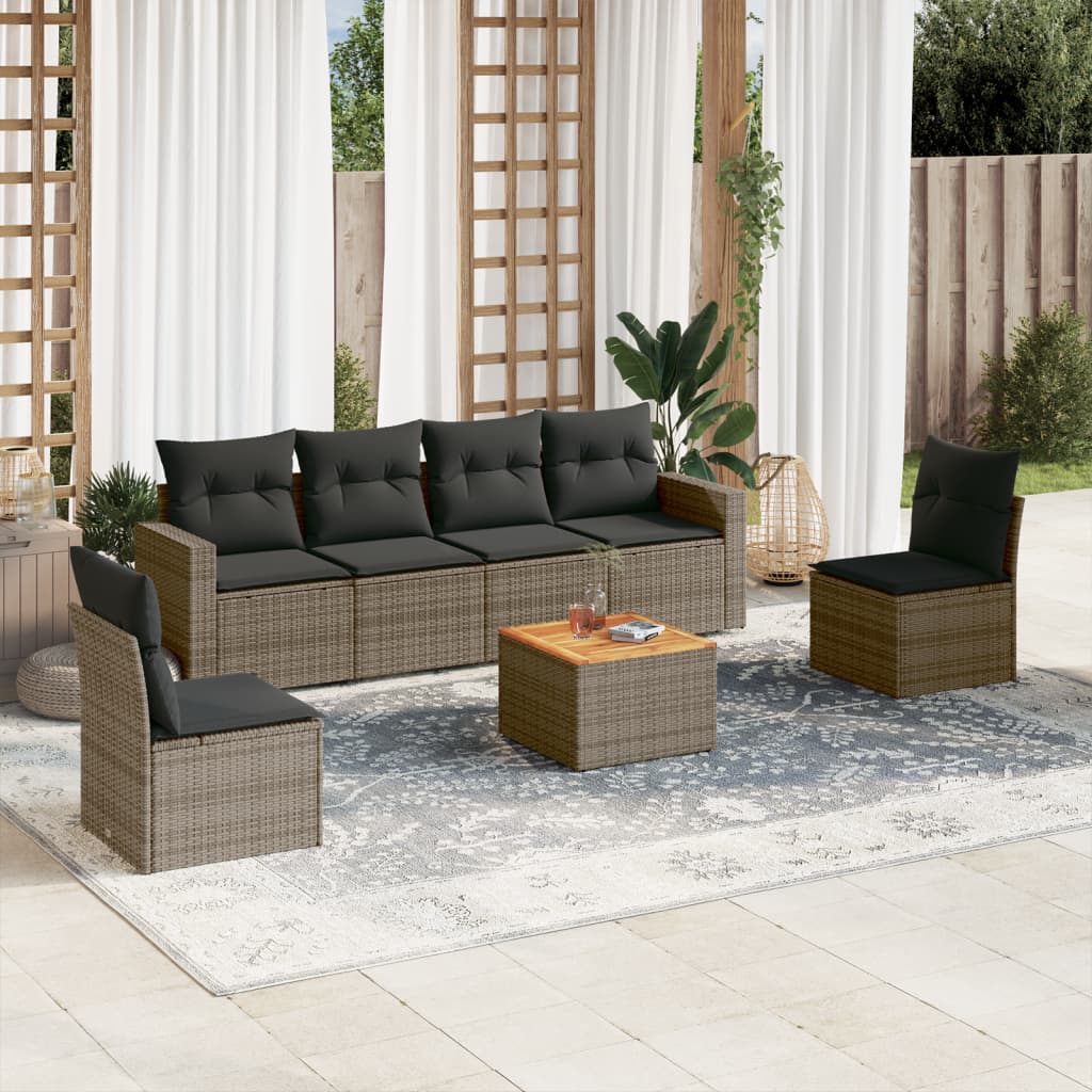 7-delige Loungeset met kussens poly rattan grijs is nu te koop bij PeponiXL, paradijselijk wonen!