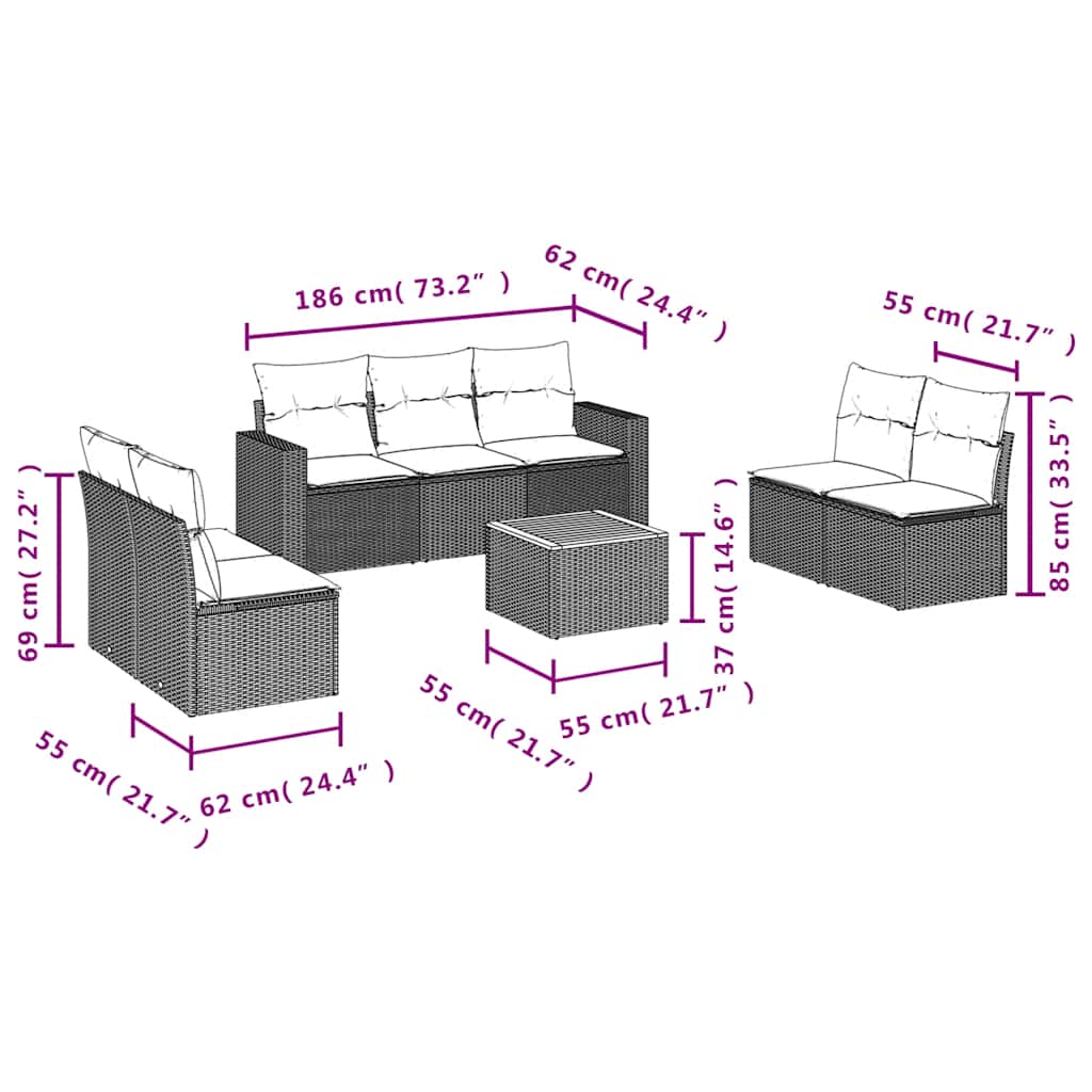 8-delige Loungeset met kussens poly rattan zwart is nu te koop bij PeponiXL, paradijselijk wonen!