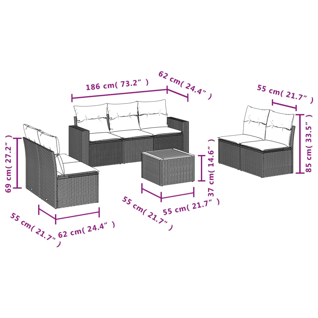 8-delige Loungeset met kussens poly rattan beige is nu te koop bij PeponiXL, paradijselijk wonen!
