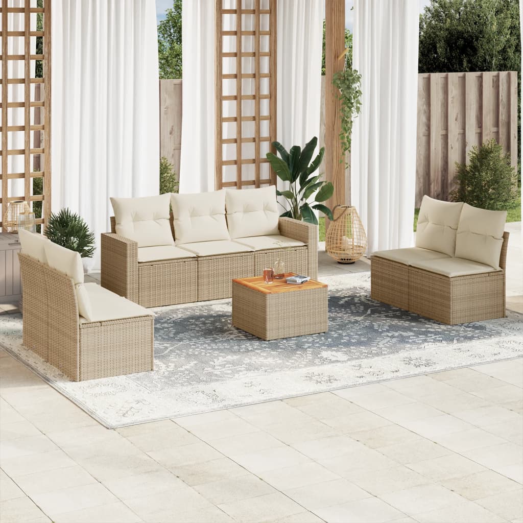 8-delige Loungeset met kussens poly rattan beige is nu te koop bij PeponiXL, paradijselijk wonen!