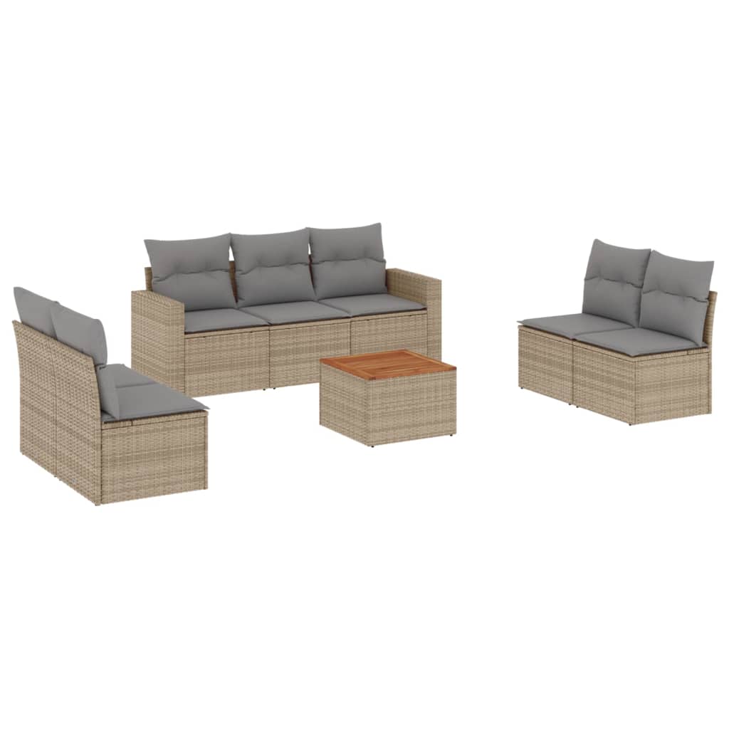 8-delige Loungeset met kussens poly rattan gemengd beige is nu te koop bij PeponiXL, paradijselijk wonen!