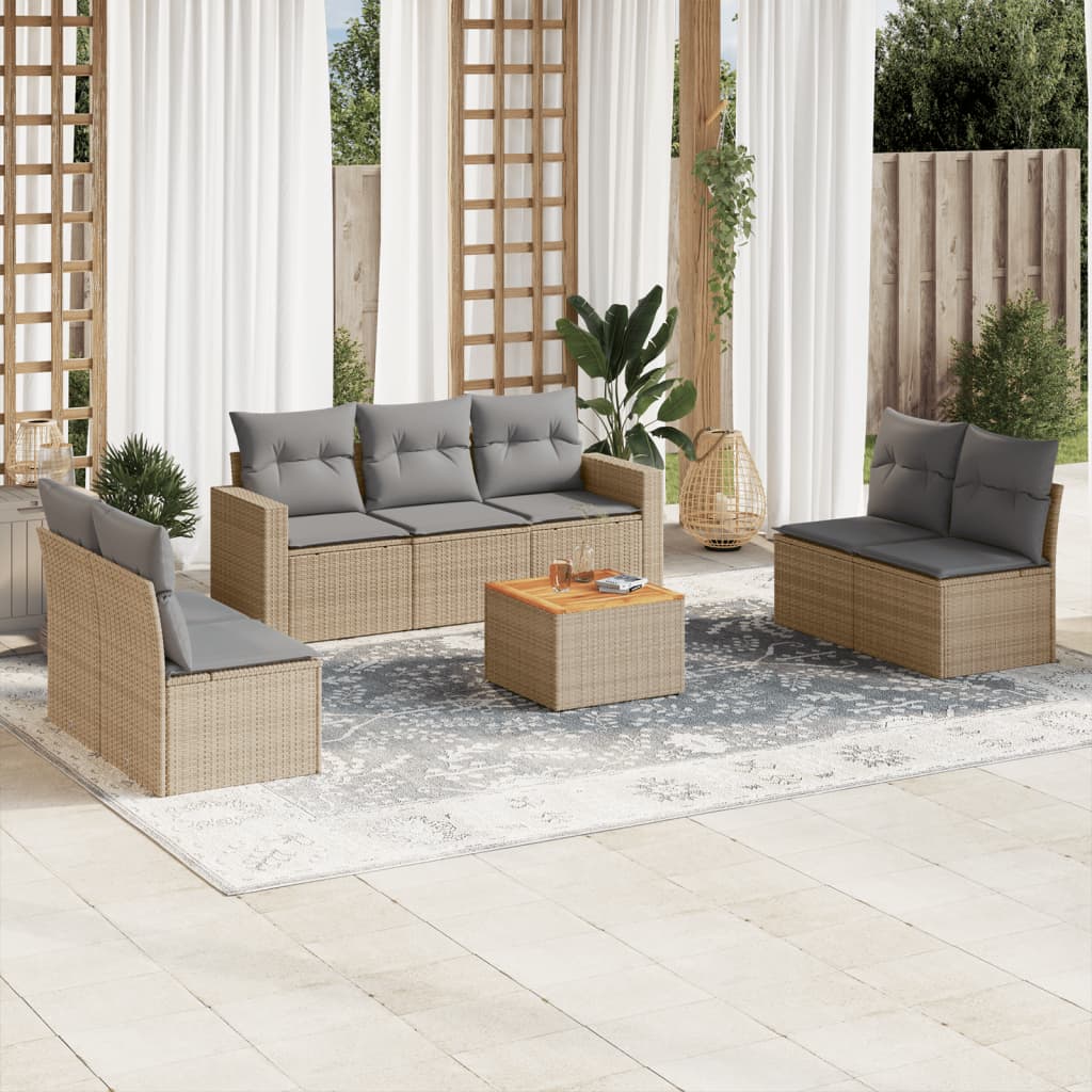 8-delige Loungeset met kussens poly rattan gemengd beige is nu te koop bij PeponiXL, paradijselijk wonen!