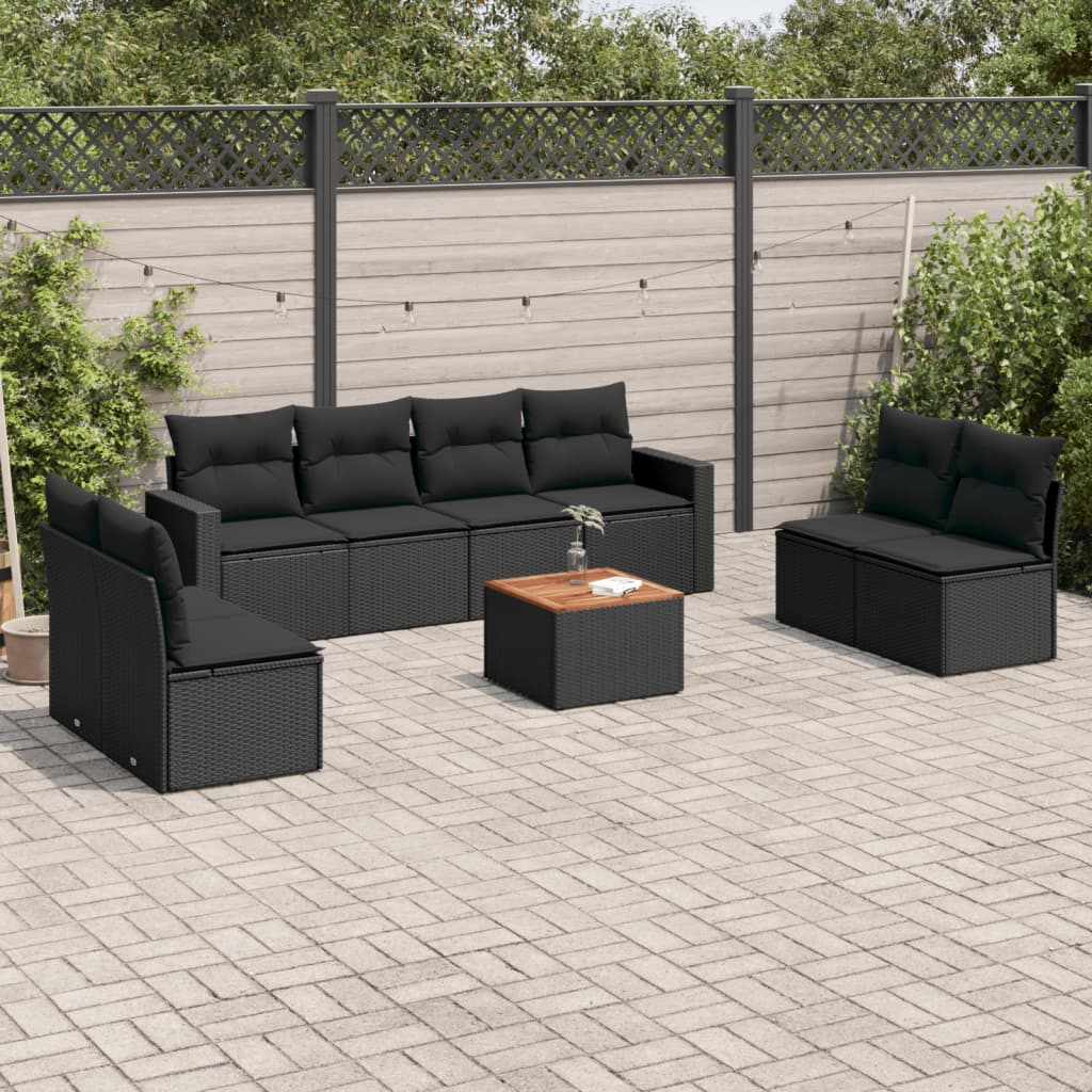 9-delige Loungeset met kussens poly rattan zwart is nu te koop bij PeponiXL, paradijselijk wonen!