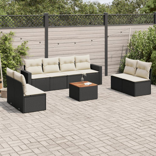 9-delige Loungeset met kussens poly rattan zwart is nu te koop bij PeponiXL, paradijselijk wonen!