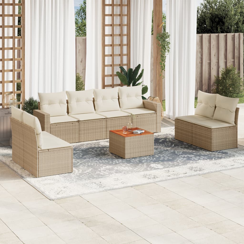 9-delige Loungeset met kussens poly rattan beige is nu te koop bij PeponiXL, paradijselijk wonen!