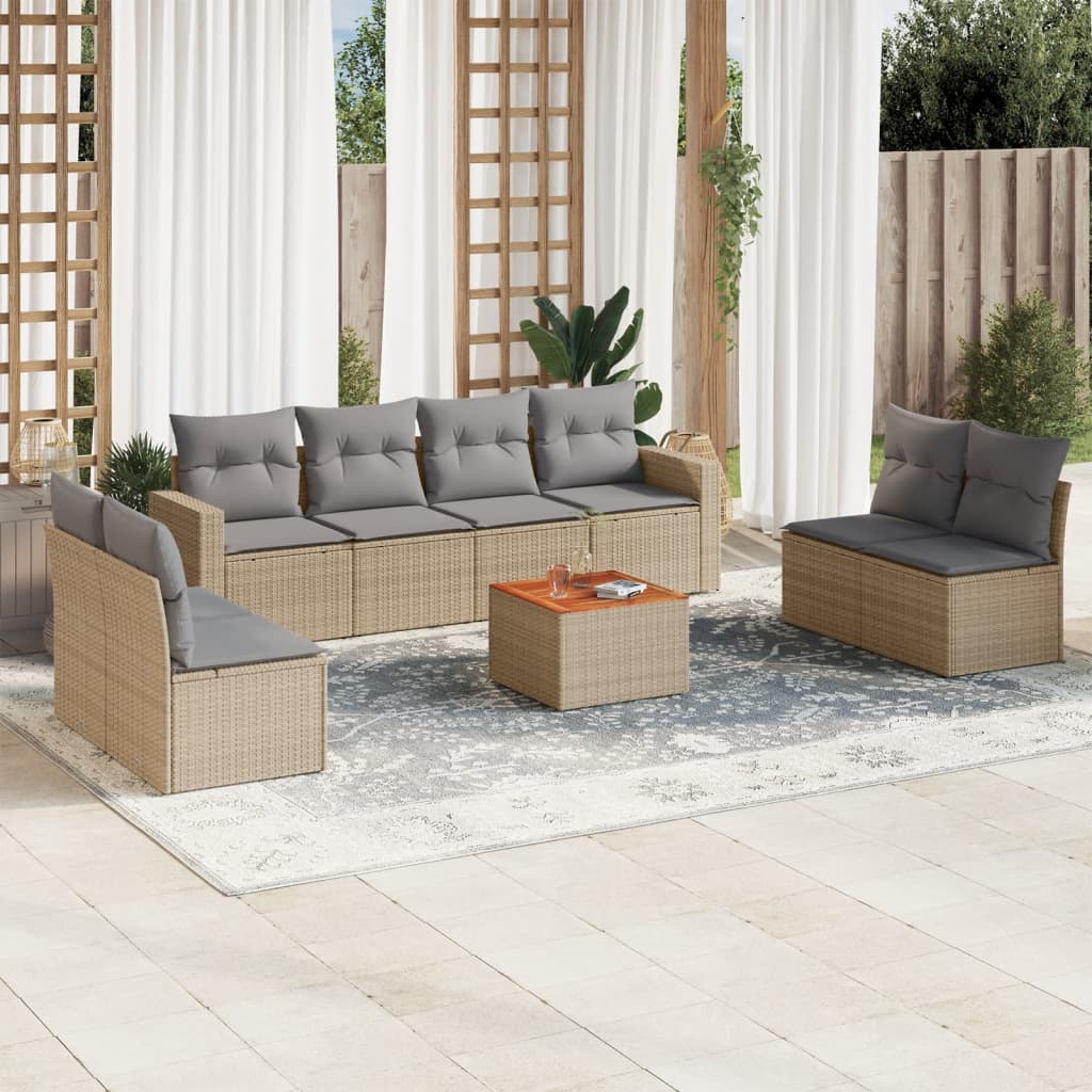9-delige Loungeset met kussens poly rattan gemengd beige is nu te koop bij PeponiXL, paradijselijk wonen!